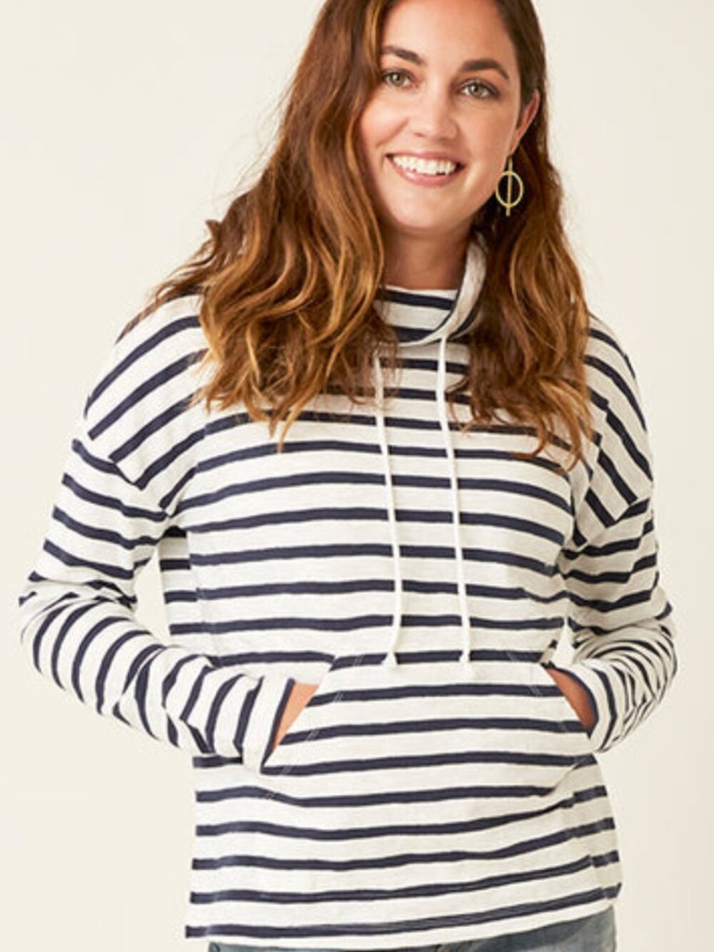 Striped Funnel Neck Shirt from Carve Designs - Size M